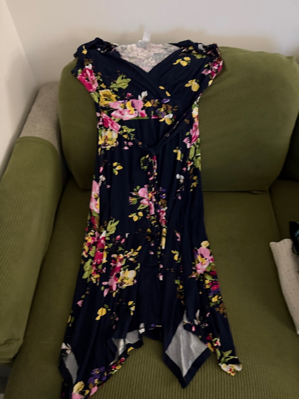 VENUS Navy Floral Asymmetrical Wrap Dress